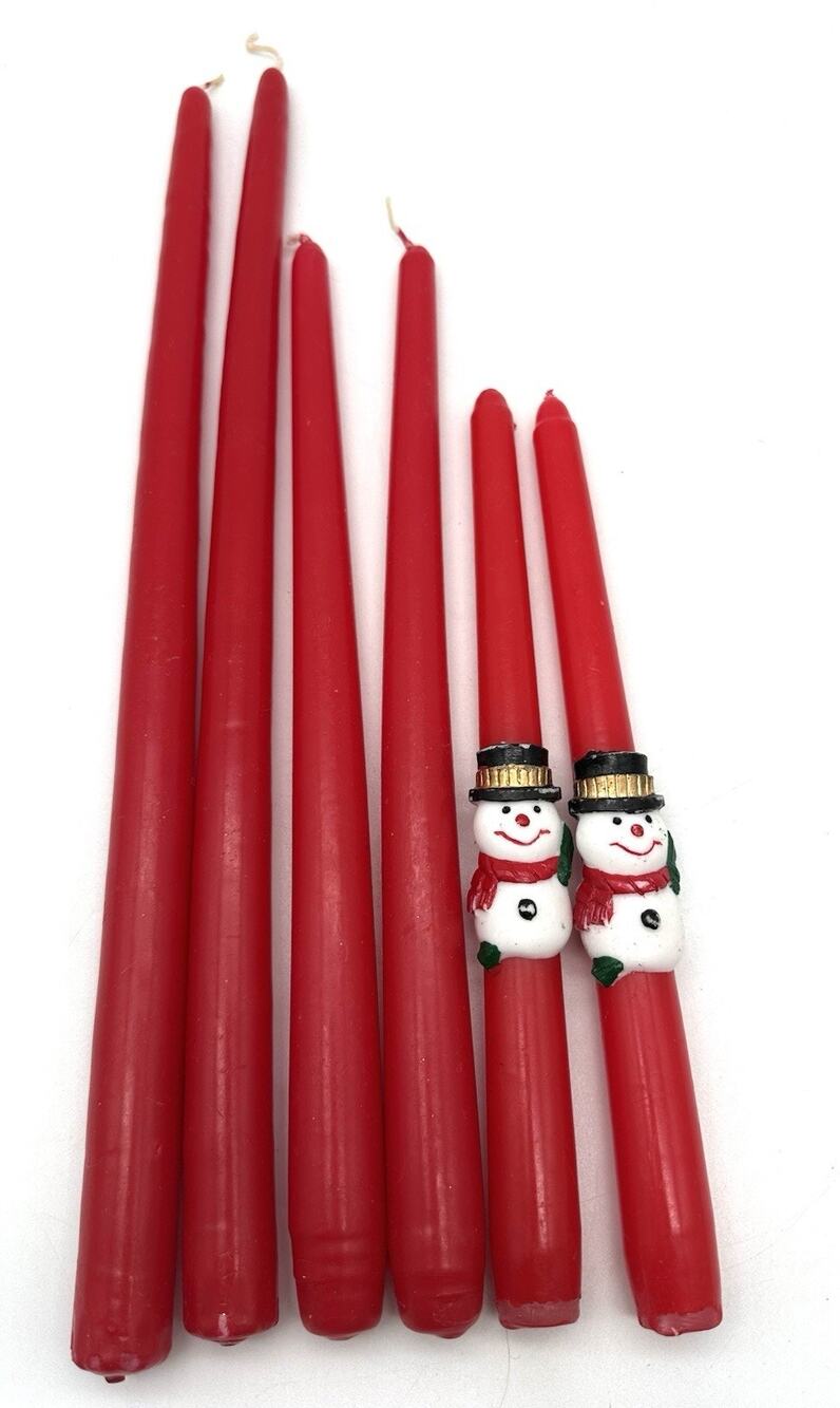 Vintage Christmas Candle Candlesticks Tapers Red Snowman MCM